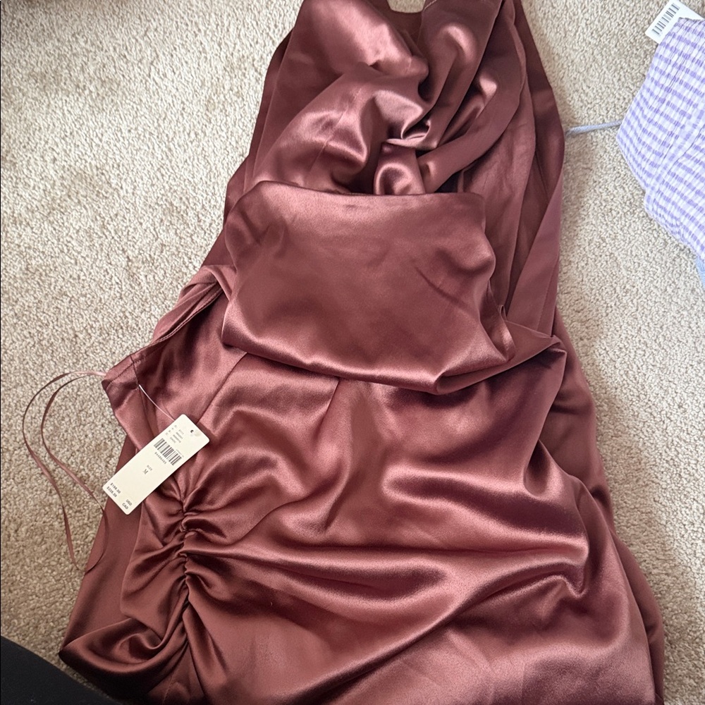 BHLDN Holly Chocolate Brown Satin Halter Midi Dress - Picture 4 of 4